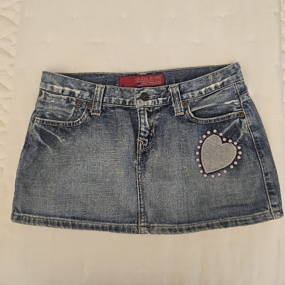 Guess Denim Mini Skirt with Heart Accent